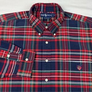 Vtg Polo Ralph Lauren Mens Button Down The Big Shirt XL Crest Thick Plaid B6